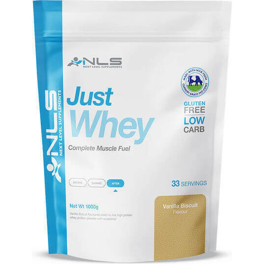 NLS Just Whey Protein Сироватковий протеїн без глютену зі смаком ванільного печива 1 кг: ціни та характеристики