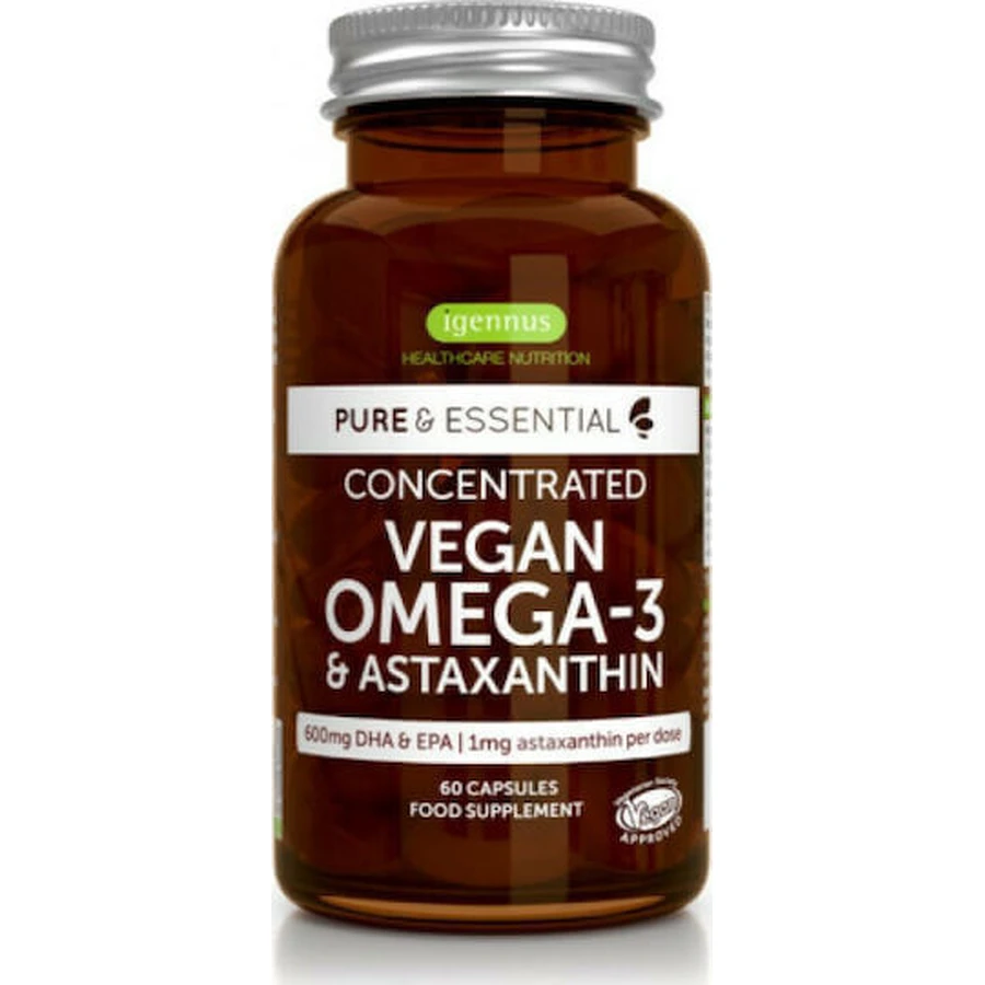 iGennus Pure & Essential Concentrated Vegan Omega-3 & Astaxanthin 600mg 60 caps Unflavoured: цены и характеристики