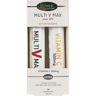 Power Of Nature Multi V Max Plus Q10 & Vitamin C 500mg Мультивитамины для укрепления иммунной системы и антиоксидантного действия 500mg 2 x 20 шипучих таблеток