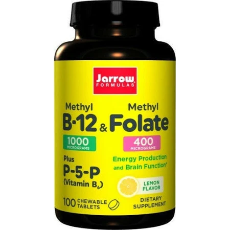 Jarrow Formulas Метил В-12 та метилфолат вітамін для здоров'я нервової системи 1000мкг Лимон 100 жувальних таблеток: ціни та характеристики