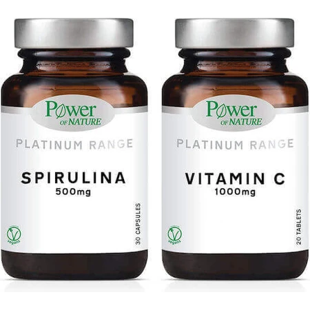 Power Of Nature Spirulina Platinum Range Спирулина 500 мг 30 таблеток и витамин C 1000 мг 20 таблеток: цены и характеристики