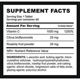 Fire & Spear Vit C Витамин для энергии, иммунной системы и укрепления кожи 1000 мг подходит для взрослых 50+ 60 таблеток