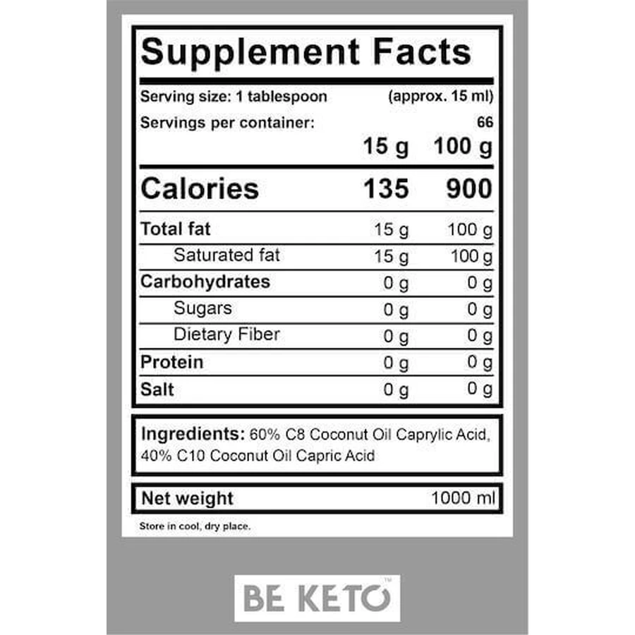 BeKeto MCT Oil C8 + C10 Добавка для пам'яті 1000мл Кокосовий горіх: ціни та характеристики