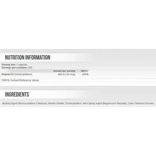 Scitec Nutrition Витамин D 3 для поддержки иммунитета и здоровья яиц 480iu 12mcg 250 капс
