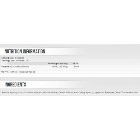 Scitec Nutrition Витамин D 3 для поддержки иммунитета и здоровья яиц 480iu 12mcg 250 капс: цены и характеристики