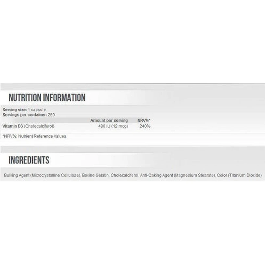 Scitec Nutrition Витамин D 3 для поддержки иммунитета и здоровья яиц 480iu 12mcg 250 капс: цены и характеристики