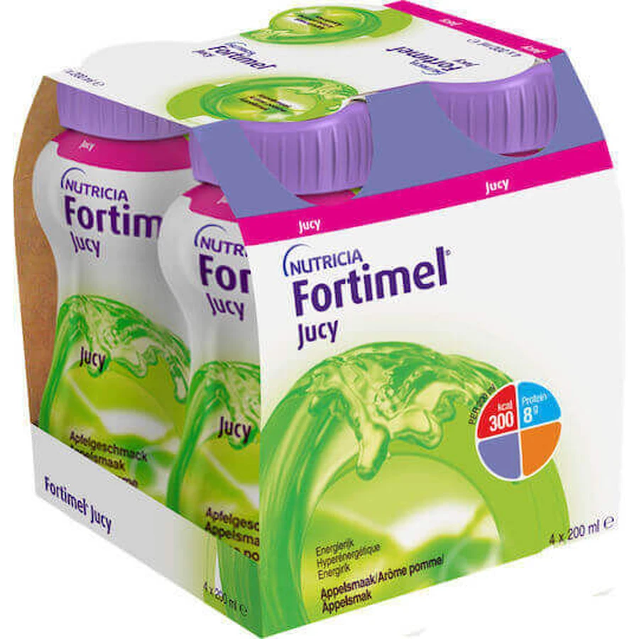 Nutricia Fortimel Jucy Jucy Специальная пищевая добавка 4 х 50 мл Яблоко: цены и характеристики