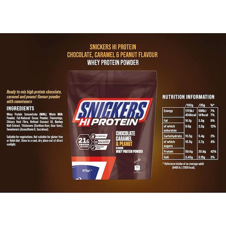 Snickers HIProtein Сироватковий протеїн зі смаком шоколадної карамелі та арахісу 875гр: ціни та характеристики