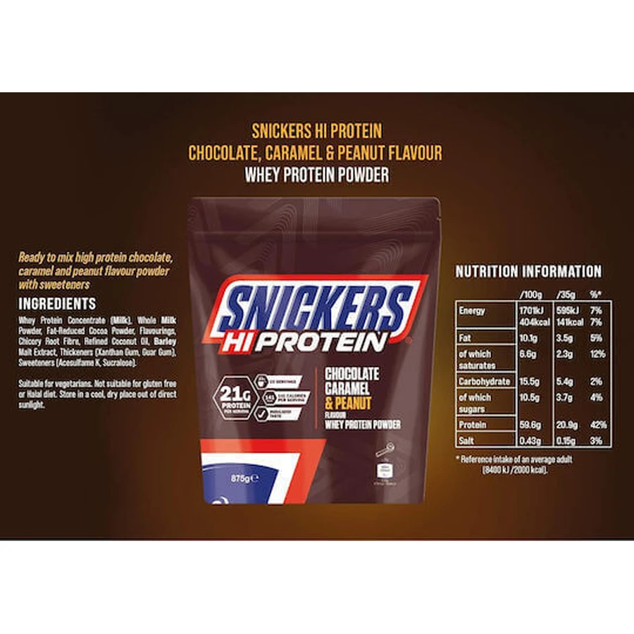 Snickers HIProtein Сироватковий протеїн зі смаком шоколадної карамелі та арахісу 875гр: ціни та характеристики