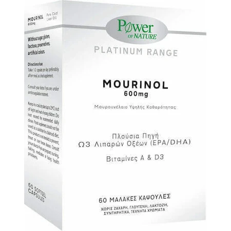 Power Of Nature Platinum Range Моурінол Олія печінки тріски 600мг 60 софт-гелів Персик Манго: ціни та характеристики