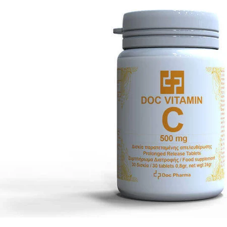 Doc Pharma Вітамін С Вітамін для підтримки імунітету, шкіри та антиоксидантної дії 500 мг 30 капс.: ціни та характеристики