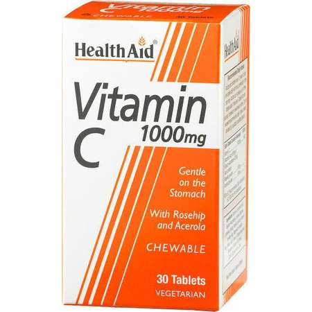 Health Aid Витамин C Витамин для поддержки иммунитета, кожи и антиоксидантного действия 1000 мг Апельсин 30 жевательных таблеток: цены и характеристики