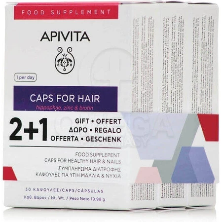 Apivita Caps For Hair Hippophae, Zinc & Biotin Пищевая добавка Special 3 x 10 капсул: цены и характеристики