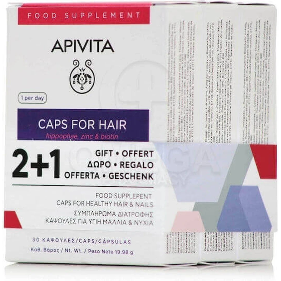 Apivita Caps For Hair Hippophae, Zinc & Biotin Пищевая добавка Special 3 x 10 капсул: цены и характеристики
