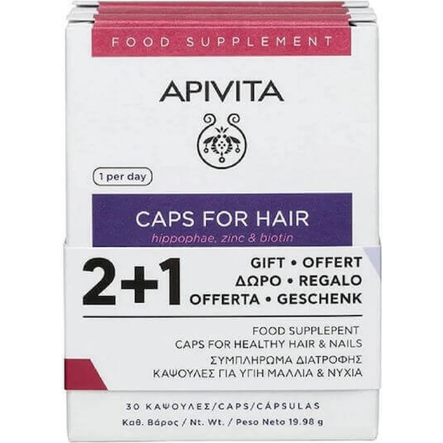 Apivita Caps For Hair Hippophae, Zinc & Biotin Пищевая добавка Special 3 x 10 капсул: цены и характеристики