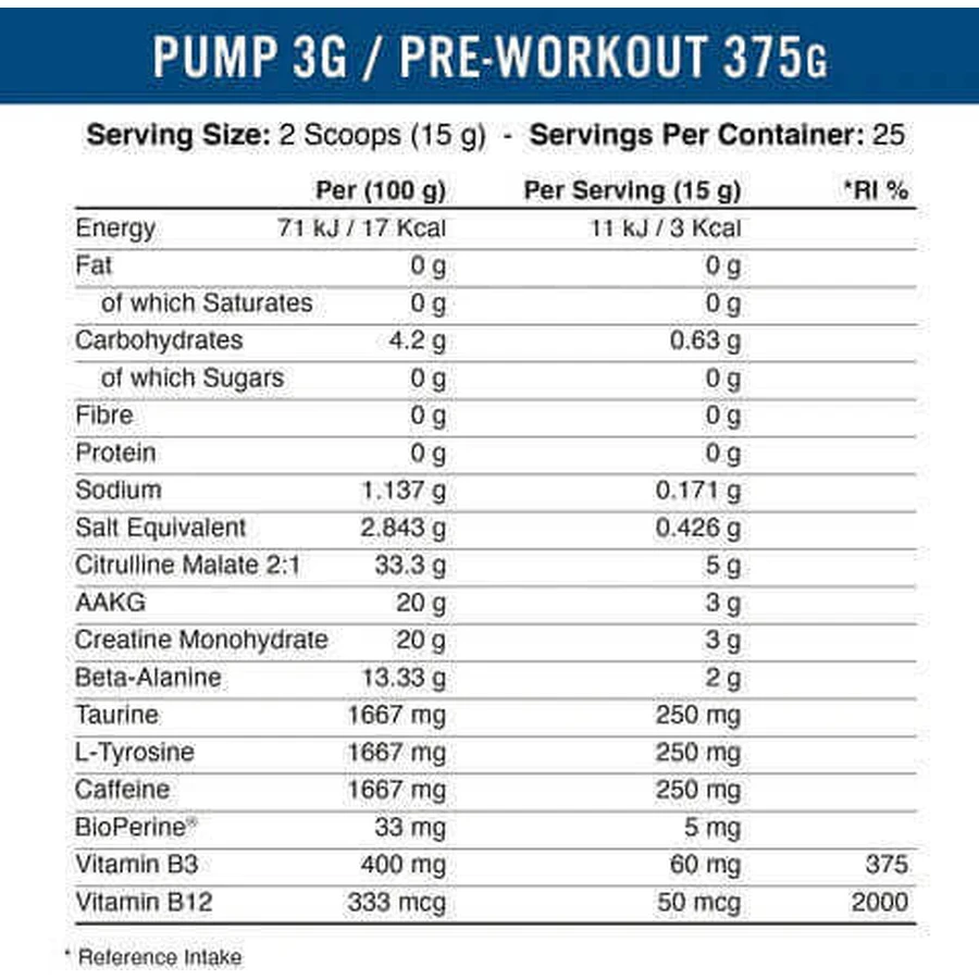 Applied Nutrition Pump 3G Pre-Workout 375гр Голубой малиновый лед: цены и характеристики
