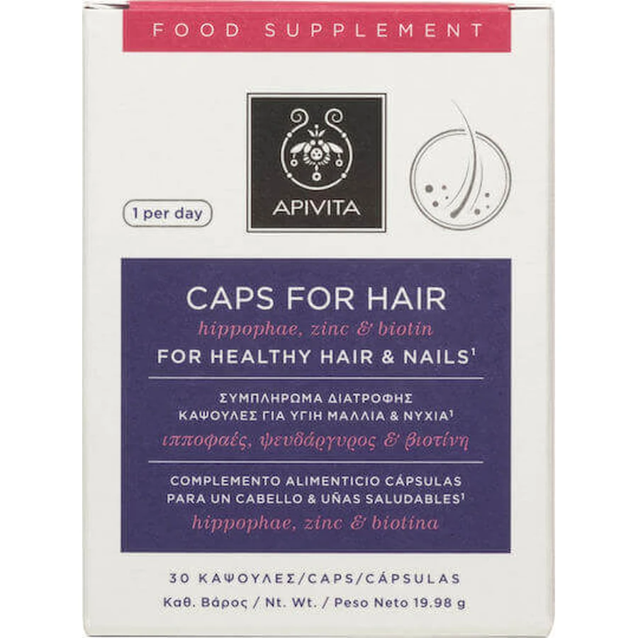 Apivita Caps For Hair Hippophae, Zinc & Biotin Food Supplement Special 30 caps: цены и характеристики