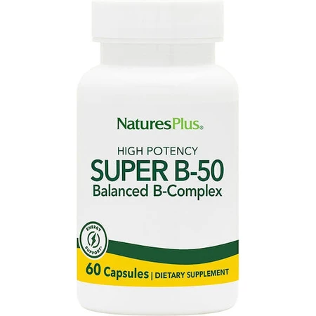Nature's Plus Супер В-50 вітамін для зміцнення енергії, імунітету та нервової системи 50 мг 60 рослинних капсул: ціни та характеристики
