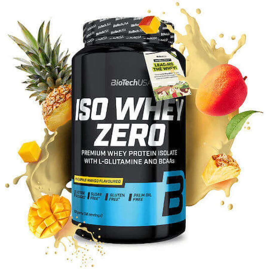 Biotech USA Iso Whey Zero з глютамином та BCAA без лактози, сироватковий протеїн без глютену зі смаком ананаса та манго 908гр: ціни та характеристики
