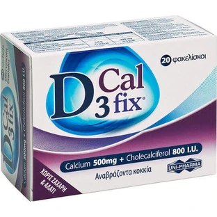 UNI-PHARMA D3 Fix Calcium Витамин кальция для укрепления иммунной системы и здоровья яиц 500 мг 20 пакетиков