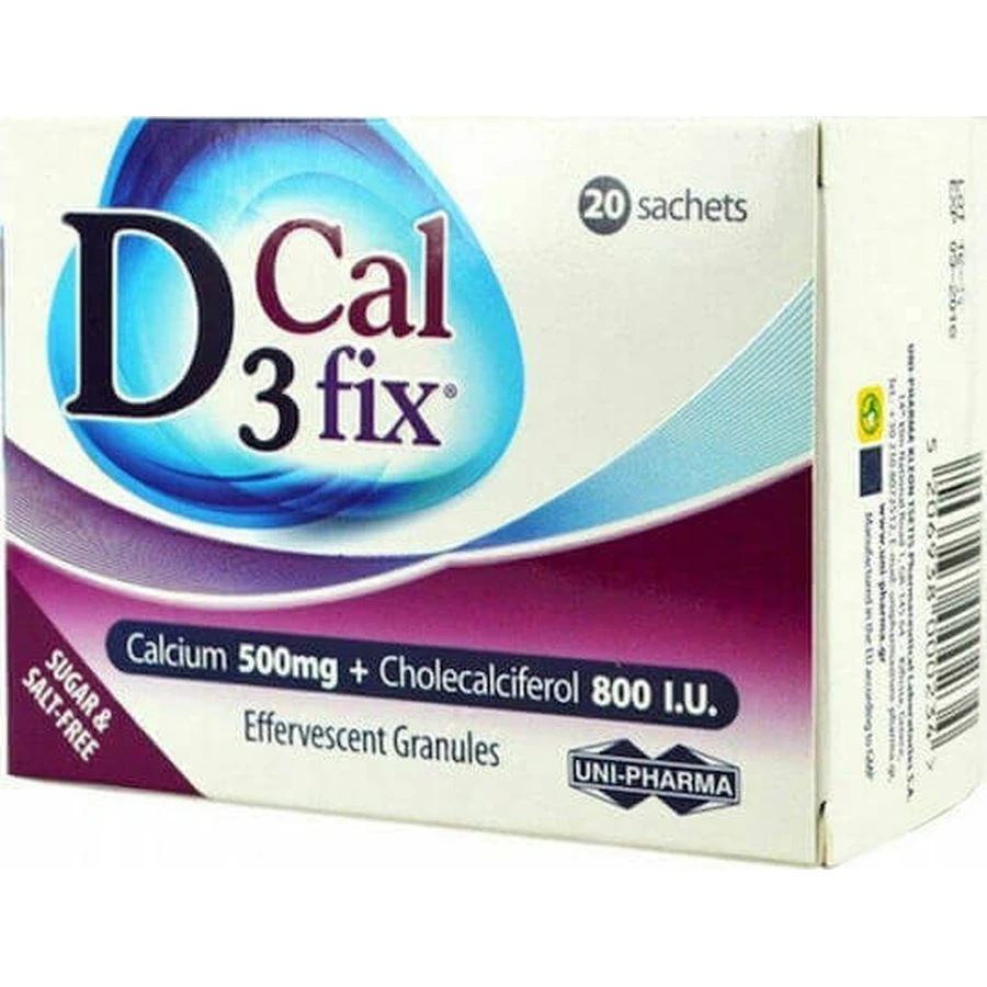 UNI-PHARMA D3 Fix Calcium Витамин кальция для укрепления иммунной системы и здоровья яиц 500 мг 20 пакетиков: цены и характеристики