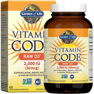 Garden Of Life Vitamin Code Сирий вітамін D3 для підтримки імунітету та здоров'я яєць 2000iu 60 капс.