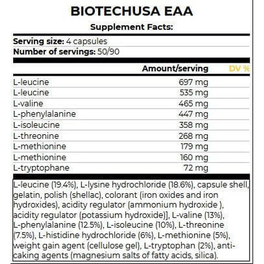 Biotech USA EAA 200 капсул без ароматизаторов: цены и характеристики