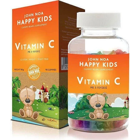 John Noa Happy Kids Вітамін С для зміцнення імунітету, шкіри та антиоксидантної дії Желейні цукерки з вітаміном С "Апельсин" 90 шт.: ціни та характеристики