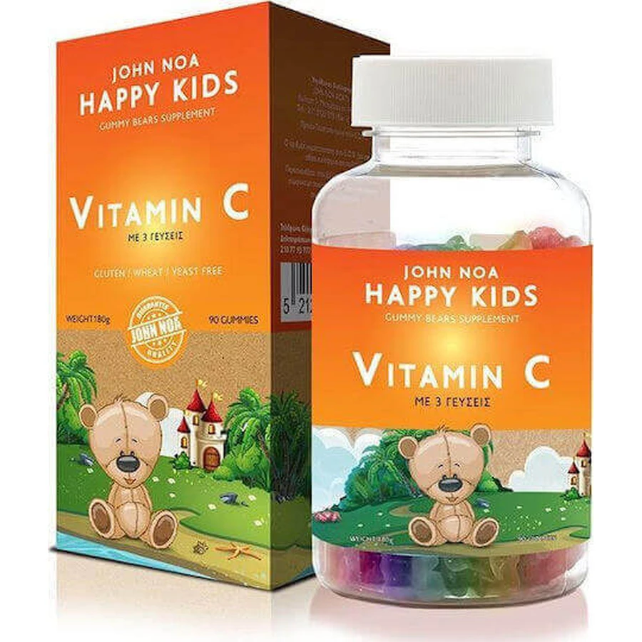 John Noa Happy Kids Вітамін С для зміцнення імунітету, шкіри та антиоксидантної дії Желейні цукерки з вітаміном С "Апельсин" 90 шт.: ціни та характеристики