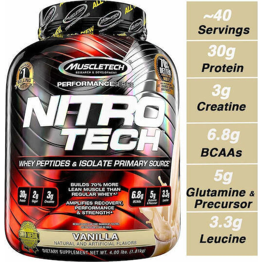 MuscleTech Nitrotech Whey Protein Сывороточный протеин с креатином и вкусом ванильного крема 1,8 кг: цены и характеристики