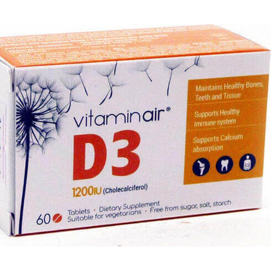 Medicair Vitamin Air D3 Вітамін для зміцнення імунної системи та здоров'я яєць 1200iu 60 капс.: ціни та характеристики