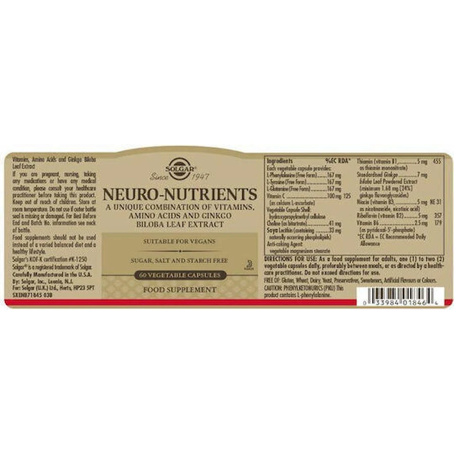 Solgar Neuro Nutrients 60 травяных капсул без ароматизаторов: цены и характеристики