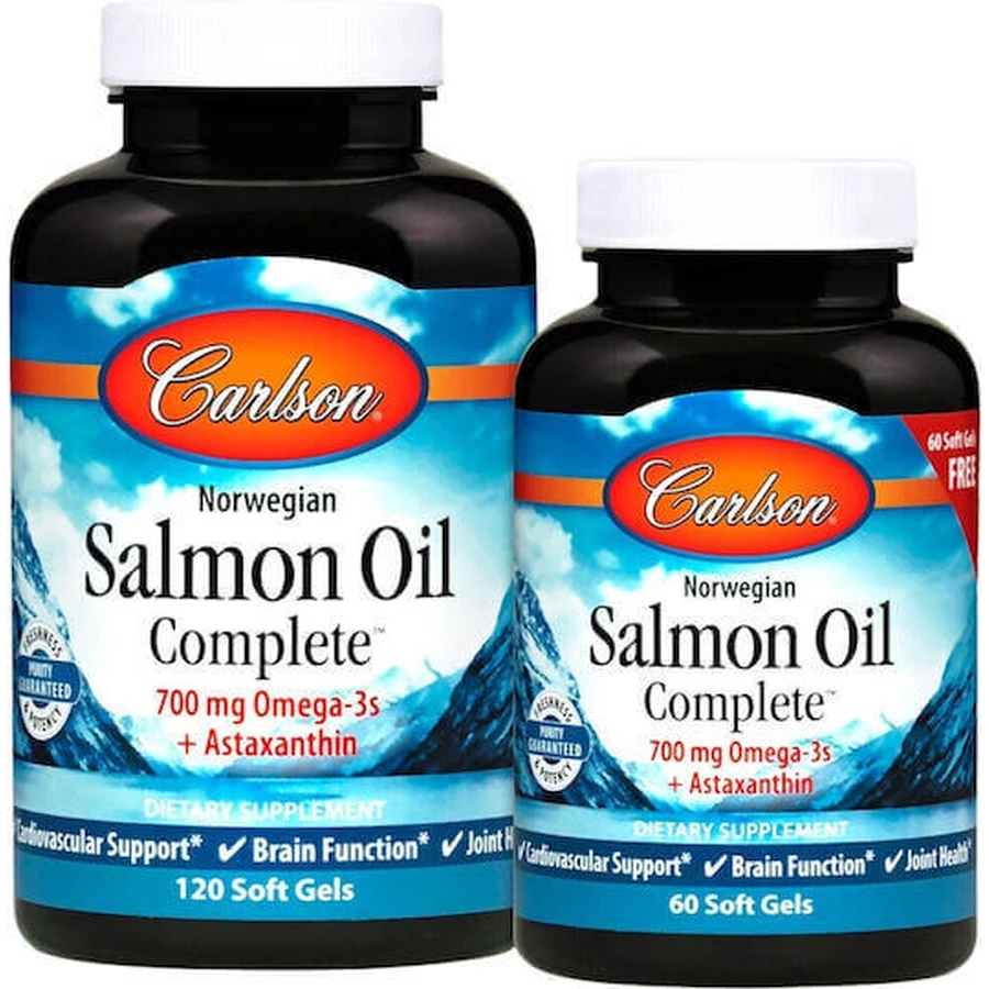 Carlson Labs Complete Norwegian Salmon Oil 700 mg | С астаксантином [120+60 софтгелей]: цены и характеристики