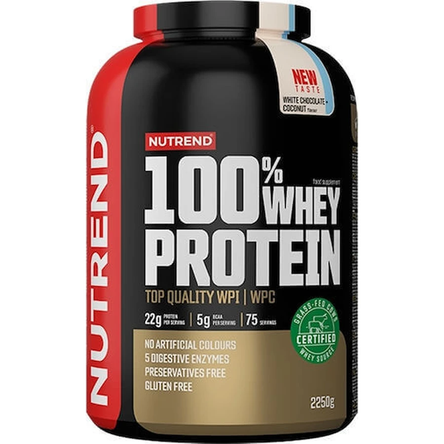 Nutrend 100% сироватковий протеїн без глютену зі смаком кокосового білого шоколаду 2,25 кг: ціни та характеристики