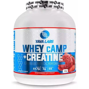 Yava Labs Whey Camp + креатин Сироватковий протеїн з креатином та смаком полуничного морозива 2 кг