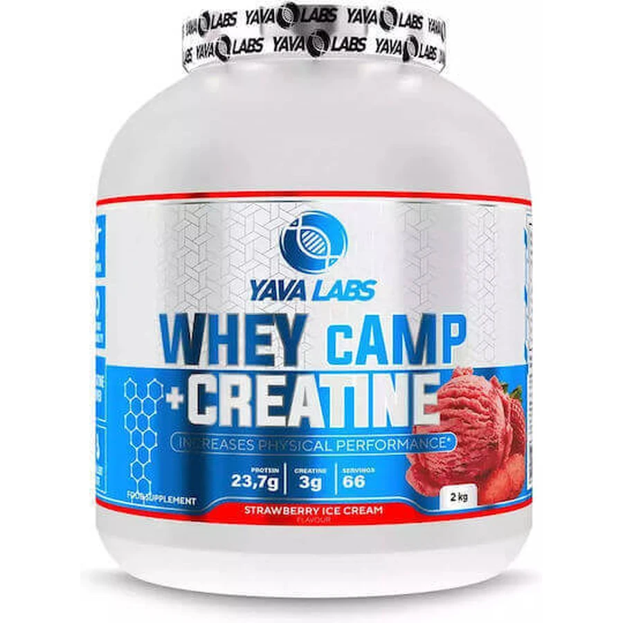 Yava Labs Whey Camp + креатин Сироватковий протеїн з креатином та смаком полуничного морозива 2 кг: ціни та характеристики