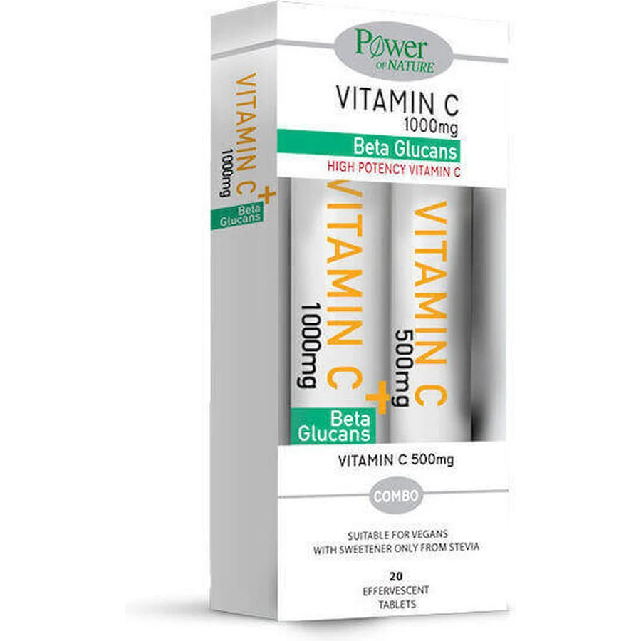 Power Health Вітамін С 1000 мг та Вітамін С 500 мг Вітамін для підтримки імунітету, шкіри та антиоксидантної дії 2 x 20 шипучих таблеток: ціни та характеристики