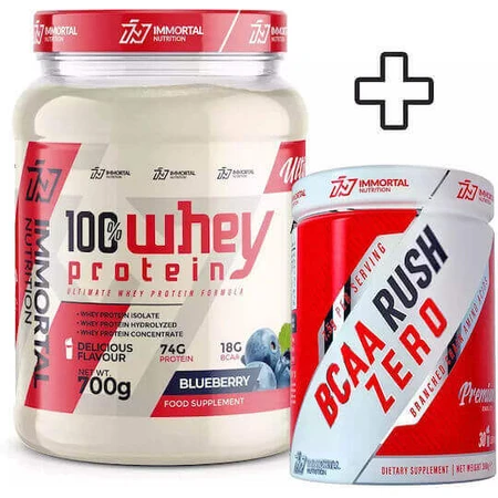 Immortal Nutrition 100% сироватковий протеїн 700г чорниця та BCAA Rush Zero 300г лимон: ціни та характеристики