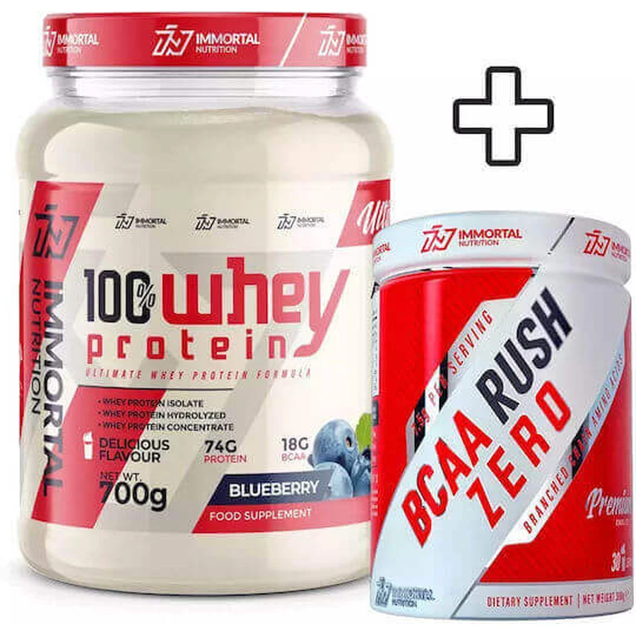 Immortal Nutrition 100% сироватковий протеїн 700г чорниця та BCAA Rush Zero 300г лимон: ціни та характеристики