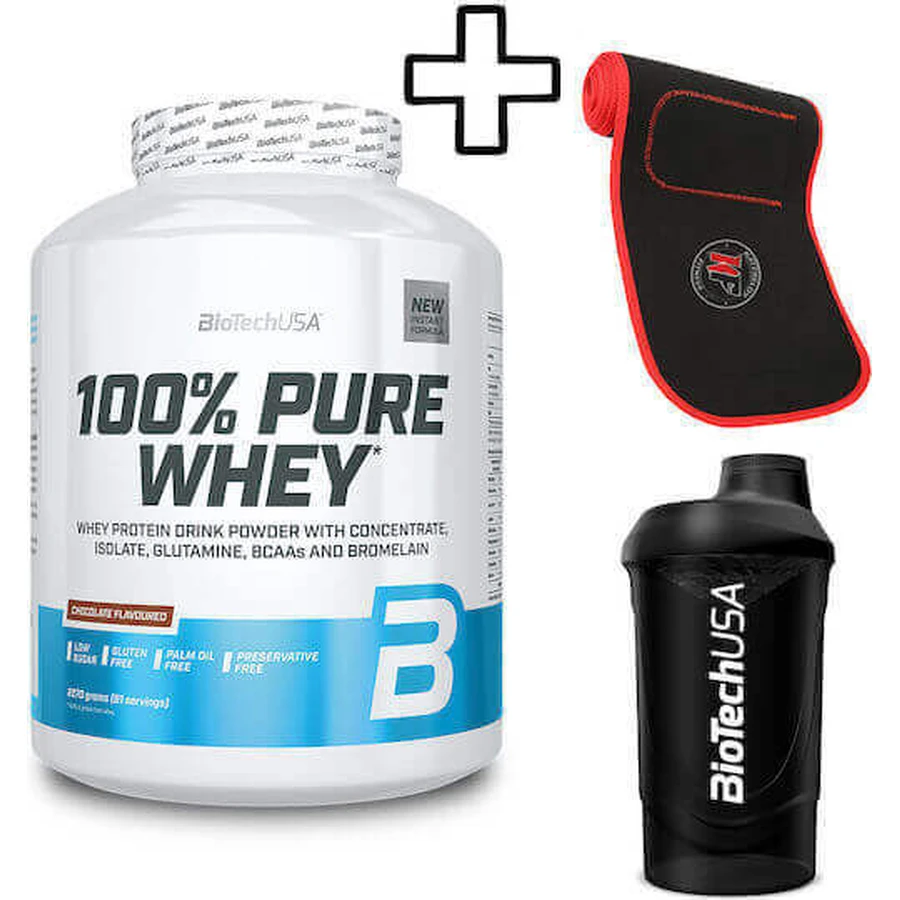 Biotech Usa 100% Pure Whey 2270g Caramel-cappuccino & Katerelos Fitness Sweat Weight Loss Belt 130cm X 26.50cm X 5mm One Size & Biotech Usa Wave Shaker 600ml Black-smoking Customised Package: цены и характеристики