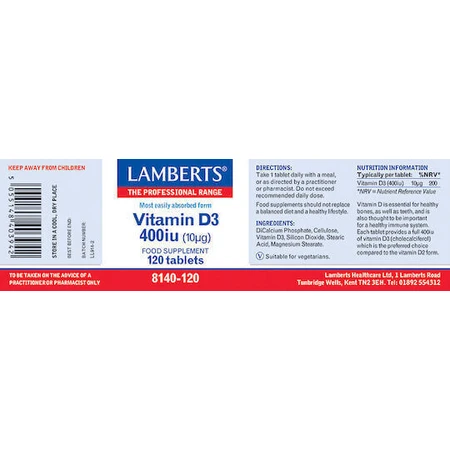 Lamberts Vitamin D3 Вітамін для зміцнення імунної системи та здоров'я яєць 400iu 120 таблеток: ціни та характеристики