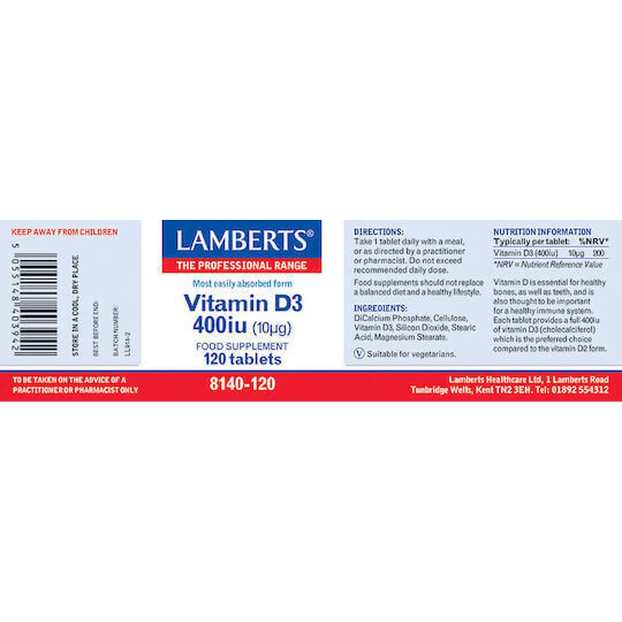 Lamberts Vitamin D3 Вітамін для зміцнення імунної системи та здоров'я яєць 400iu 120 таблеток: ціни та характеристики