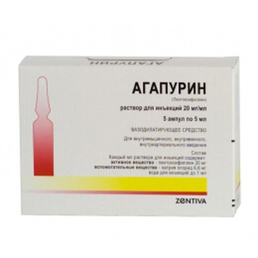 Агапурин р-н д/ін. 100 мг/5 мл амп. 5 мл №5: ціни та характеристики