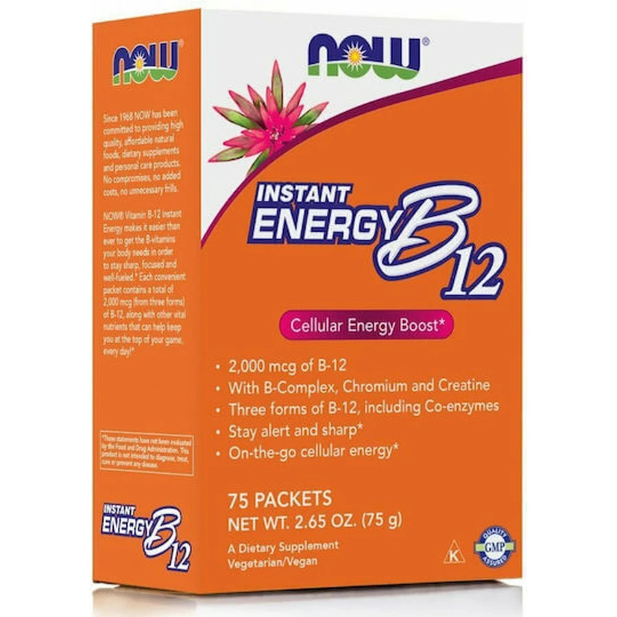 Now Foods Вітамін миттєвої енергії B12 для здоров'я нервової системи 75 пакетиків: ціни та характеристики