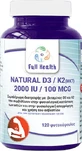 Full Health Natural D3 2000IU Вітамін для зміцнення імунної системи та здоров'я яєць 2000iu 120 рослинних капсул
