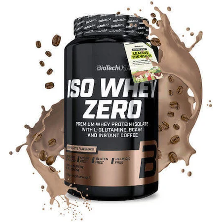 Biotech USA Iso Whey Zero з глютамином та BCAA без лактози, сироватковий протеїн зі зниженим вмістом глютену зі смаком кави латте 908гр: ціни та характеристики