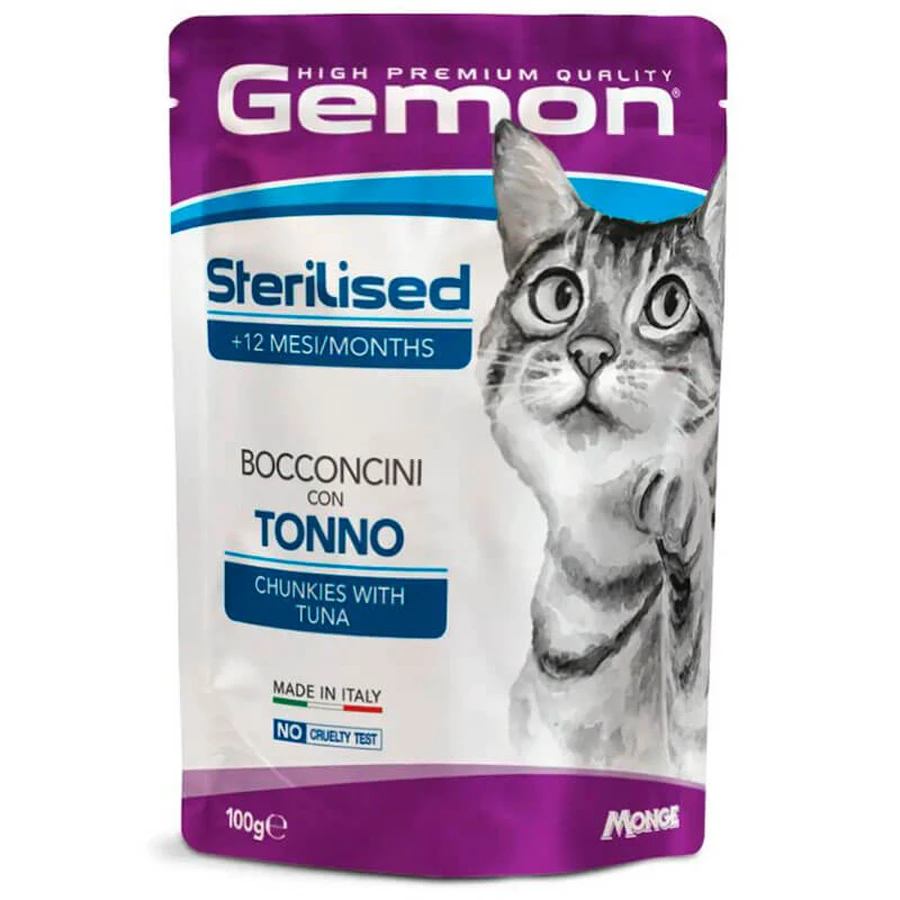 Gemon Cat Adult Sterilized Chunkies with Tuna&Dori - Влажный корм с тунцем и рыбой Дори для взрослых стерилизованных кошек (кусочки в желе), 100 г: цены и характеристики