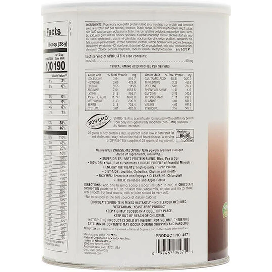 Nature's Plus Spiru-Tein Spiru-Tein Високобілкова енергетична каша без глютену зі смаком шоколаду 476г: ціни та характеристики