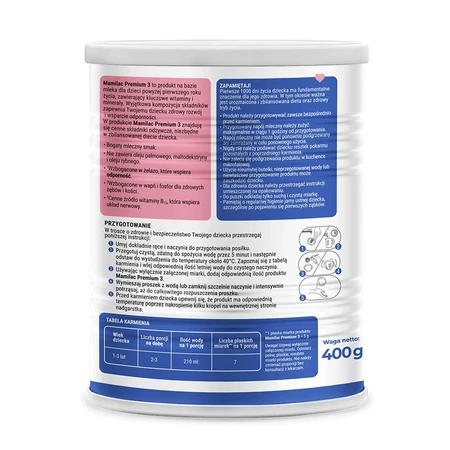Mamilac Premium 3, сухой продукт на основе молока, после 1 года, 400 г: цены и характеристики