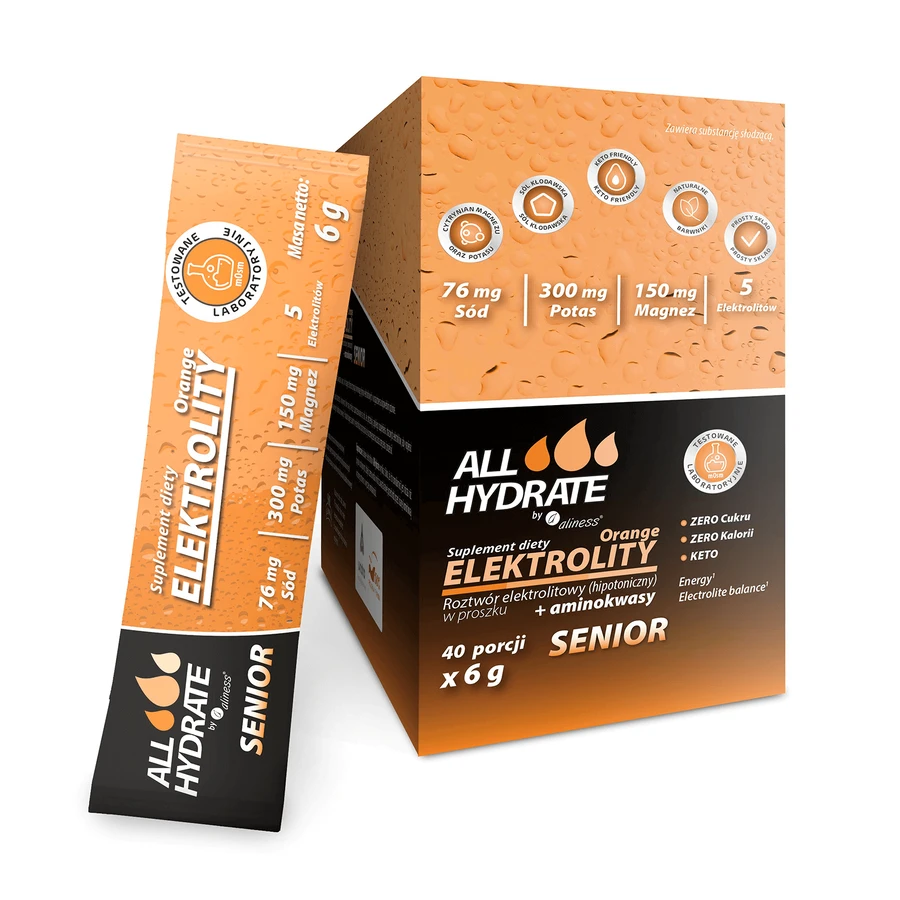 ALLHydrate Senior електроліти з амінокислотами, зі смаком апельсина, 6 г х 40 пакетиків: ціни та характеристики